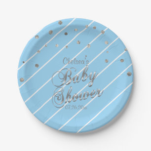 blauw en zilver - Baby shower Papieren Bordje