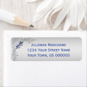 Blauw en Zilver Bloemen Adreslabel Etiket (Insitu)