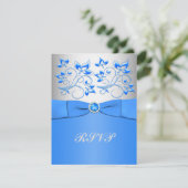 Blauw en Zilver Bloemen RSVP-kaart Kaart (Staand voorkant)
