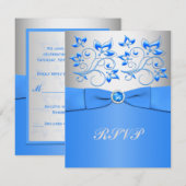 Blauw en Zilver Bloemen RSVP-kaart Kaart (Voorkant / Achterkant)