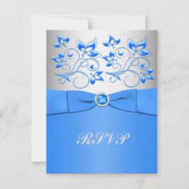 Blauw en Zilver Bloemen RSVP-kaart Kaart
