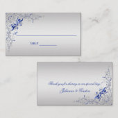 Blauw en Zilver Bloemen Swirls Plaats Kaarten Plaatskaartje (Voorkant / Achterkant)