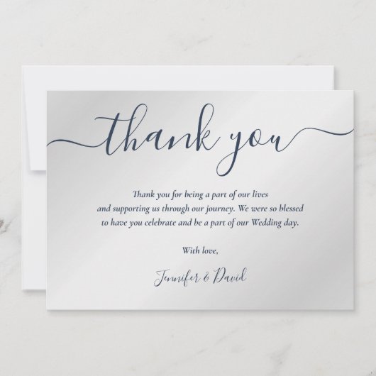 Blauw en Zilver Bruiloft Bedankkaart (Voorkant)