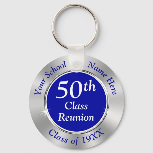 Blauw en zilver, Cheap 50th Class Reunion Favors Sleutelhanger (Voorkant)