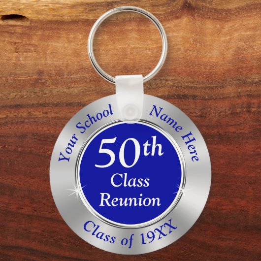 Blauw en zilver, Cheap 50th Class Reunion Favors Sleutelhanger (Voorkant)
