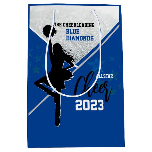 Blauw en Zilver Cheer Gyms Medium Cadeauzakje (Voorkant)