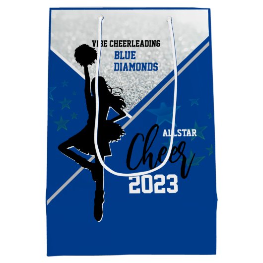 Blauw en Zilver Cheer Gyms Medium Cadeauzakje (Achterkant)