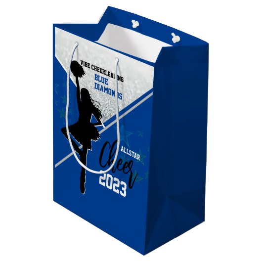Blauw en Zilver Cheer Gyms Medium Cadeauzakje (Achterkant Gekanteld)