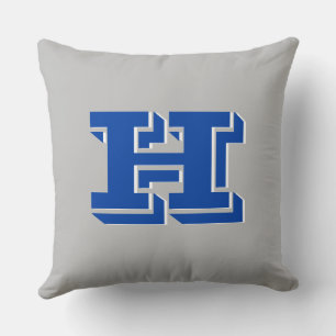 Blauw en Zilver College Block Lettertype Initiaal Kussen