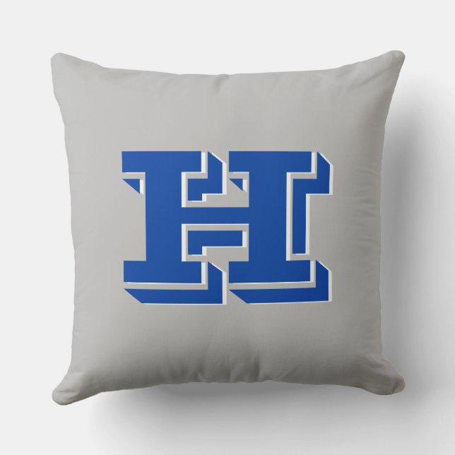 Blauw en Zilver College Block Lettertype Initiaal Kussen (Achterkant)