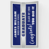 Blauw en Zilver Congrats Klasse van 20XX Afstudere Spandoek (Verticaal)