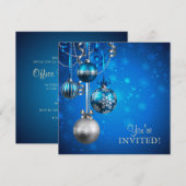 Blauw en Zilver Corporate Vakantie Party Uitnodigi Kaart (Voorkant / Achterkant)