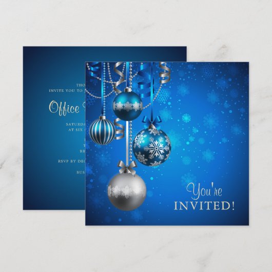 Blauw en Zilver Corporate Vakantie Party Uitnodigi Kaart (Voorkant / Achterkant)
