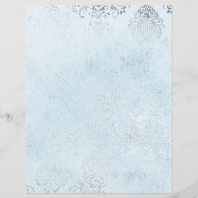 Blauw en zilver  Damaserpatroonpapier (Voorkant)