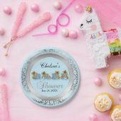 Blauw en zilver Damask met Teddy Bears Papieren Bordje (Feest)