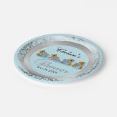 Blauw en zilver Damask met Teddy Bears Papieren Bordje (Gekanteld)