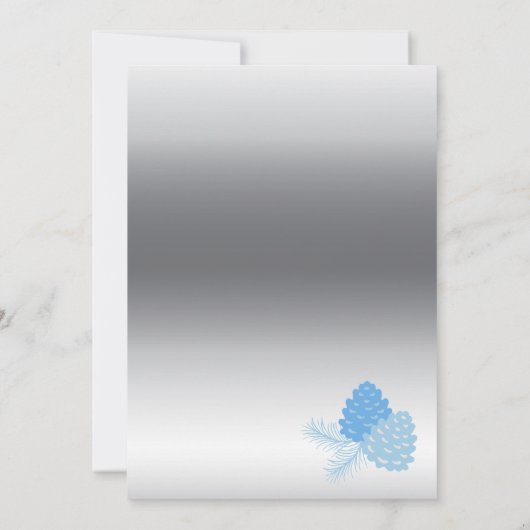 Blauw en zilver dennappel Kerst uitnodiging (Achterkant)