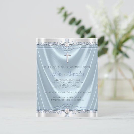 Blauw en Zilver doopsel doop Kaart (Staand voorkant)