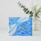 Blauw- en Zilver-dragonfly-schildering Briefkaart (Staand voorkant)