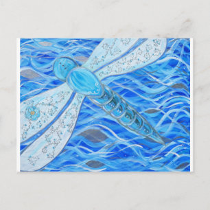 Blauw- en Zilver-dragonfly-schildering Briefkaart