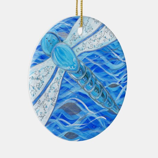 Blauw- en Zilver-dragonfly-schildering Keramisch Ornament (Rechts)