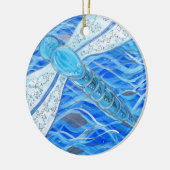 Blauw- en Zilver-dragonfly-schildering Keramisch Ornament (Links)