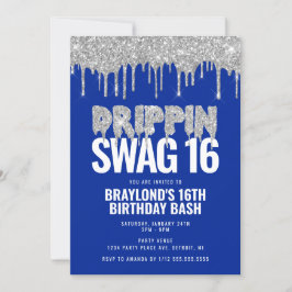 Blauw en Zilver Drippin Swag 16 Verjaardag Kaart