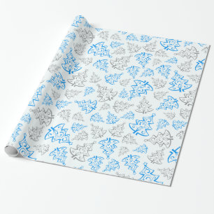 Blauw en zilver Elegant kerstbomen Pattern Cadeaupapier