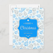 Blauw en zilver Elegant kerstbomen Pattern Feestdagenkaart (Voorkant / Achterkant)