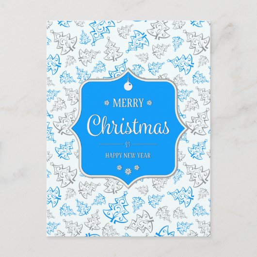 Blauw en zilver Elegant kerstbomen Pattern Feestdagenkaart (Voorkant)