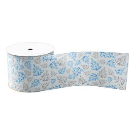 Blauw en zilver Elegant kerstbomen Pattern Grosgrain Lint
