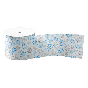 Blauw en zilver Elegant kerstbomen Pattern Grosgrain Lint