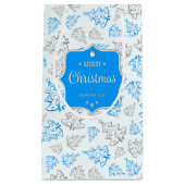 Blauw en zilver Elegant kerstbomen Pattern Klein Cadeauzakje (Voorkant)