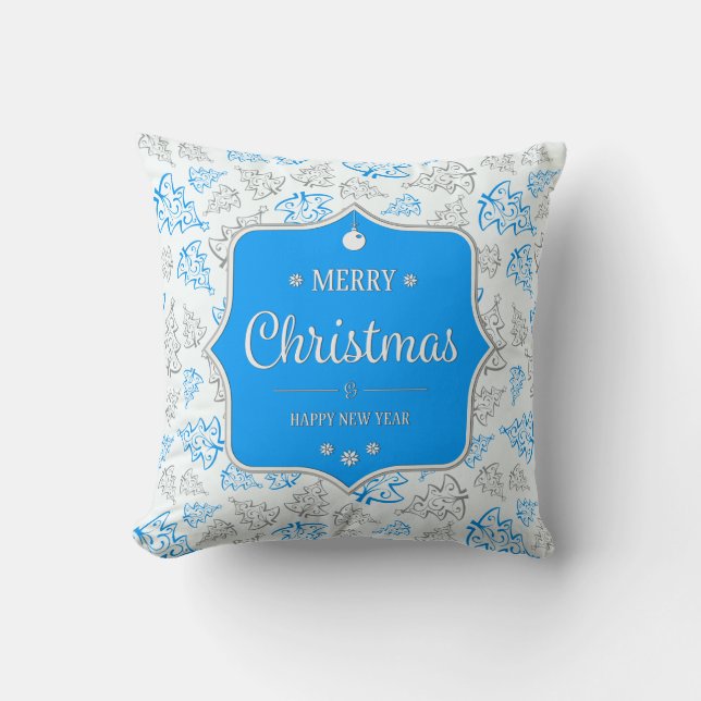 Blauw en zilver Elegant kerstbomen Pattern Kussen (Voorkant)