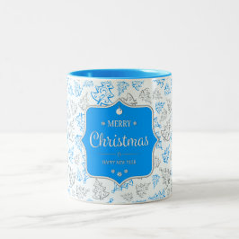 Blauw en zilver Elegant kerstbomen Pattern Tweekleurige Koffiemok