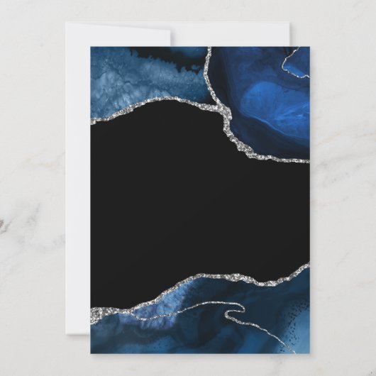 Blauw en Zilver Faux Glitter Agaat Sweet 16 Kaart (Achterkant)
