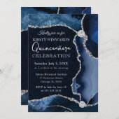 Blauw en Zilver Faux Glitter Agate Quinceanera Kaart (Voorkant / Achterkant)