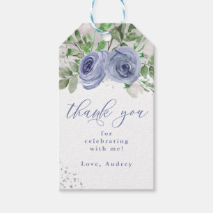 Blauw en zilver Floral, bedankt voor je plezier Cadeaulabel