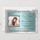 Blauw en zilver Foto Sweet Sixteen Invite Kaart (Voorkant)