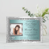 Blauw en zilver Foto Sweet Sixteen Invite Kaart (Staand voorkant)