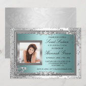Blauw en zilver Foto Sweet Sixteen Invite Kaart (Voorkant / Achterkant)