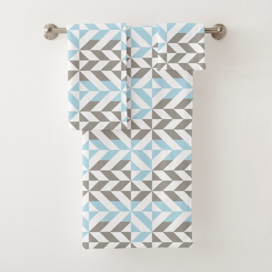 Blauw en zilver Geometric ZigZag Bad Handdoek (Insitu)