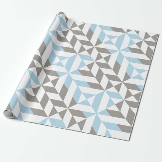 Blauw en zilver Geometric ZigZag Cadeaupapier (Uitgerold)