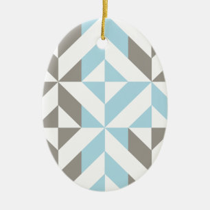 Blauw en zilver Geometric ZigZag Keramisch Ornament