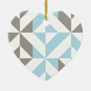 Blauw en zilver Geometric ZigZag Keramisch Ornament