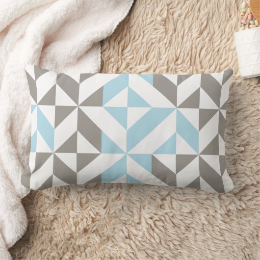 Blauw en zilver Geometric ZigZag Kussen (Deken)