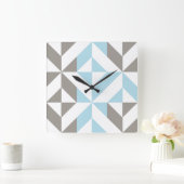 Blauw en zilver Geometric ZigZag Vierkante Klok (Huis)