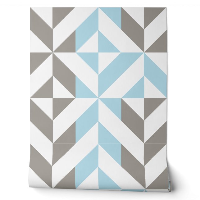 Blauw en zilver geometrisch ZigZag Behang (Afrollen)