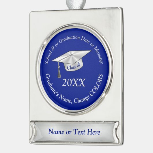 Blauw en Zilver Gepersonaliseerd, Afstuderen Ornam Verzilverd Banner Ornament (Links)