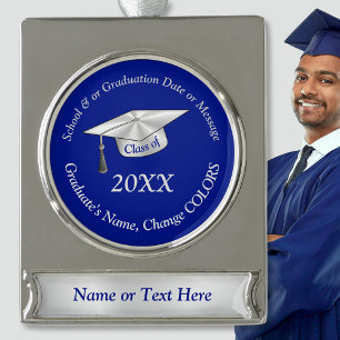 Blauw en Zilver Gepersonaliseerd, Afstuderen Ornam Verzilverd Banner Ornament